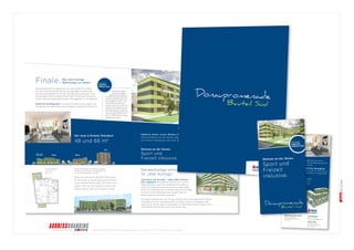 © BRANDS AND FRIENDS Markenmanagement GmbH, Juli 2011, alle Rechte vorbehalten 
Der neue 2-Zimmer Standard 
48 und 66 m 2 
Wohnen an der Donau. 
Sport und 
Freizeit inklusive. 
Die werthaltige Immobilie 
für „Weit-Sichtige“. 
Jetzt kaufen und vermieten – später selber wohnen? 
Oder umgekehrt? Hier bleibt Ihr Geld was wert. Und Sie 
haben die Option, diese Top-Immobilie einmal selbst zu 
nutzen. Eine Eigentumswohnung, die Ihnen lange Freude 
macht. Für Ihre Kinder beim Studieren? Oder für sich selbst, 
wenn Sie einmal im Ruhestand sein werden? Oder mit 
Rendite später einmal weiter verkaufen? 
Eine Eigentumswohnung in der Donaupromenade, das ist Ihre persönliche Familien- 
Homebase in der OÖ Landeshauptstadt. Für Kinder, Studium, Arbeitsplatz. Oder 
später für ein aktives Leben im Ruhestand. Ihr werthaltiger Familien-Satellit in Linz 
erwirtschaftet Geld und hält Ihnen alle Chancen offen. 
Raus aus beengten Wohnverhältnissen. 
Endlich gibt es großzügig geschnittene 
Zwei-Zimmer Wohnungen mit Platz zum 
Leben. Und auf der anderen Seite Ihrer 
Wohnungstür geht Ihre Freiheit weiter. 
Finale. 
Das städtebauliche Vorzeigeprojekt am Linzer Winterhafen nähert 
sich nach sechsjähriger Bauzeit seiner endgültigen Fertigstellung. 
Der weit überwiegende Teil der über 300 Eigentumswohnungen in den 
drei Bauabschnitten ist längst verkauft. Denn die Donaupromenade ist 
rasch zu einer der begehrenswertesten Wohngegenden in Linz geworden. 
Nutzen Sie die Gelegenheit und sichern Sie sich aus den letzten, noch 
Verfügbaren Ihren ganz persönlichen Zugang zu dauerhaftem Wohnwert. 
Radfahren, Rudern, Laufen, Wandern, Skaten, Kajaken ... 
Alles buchstäblich von der Haustür weg. 
Die Donaupromenade in Linz verbindet 
Ihre Freude an Bewegung in der freien Natur 
mit der Werthaltigkeit Ihres Geldes. 
Mit diesem Anleger-service 
für Einsteiger 
bietet die Hausverwaltung 
der AREV Immobilien GmbH eine 
wertvolle Dienstleistung für jene 
Wohnungskäufer, die sich nicht 
immer selbst um Mieter und 
Vermietung kümmern wollen. Sie 
wählen nur den Support, den Sie 
als Eigentümer beim Vermieten 
Ihrer Wohnung haben wollen. Das 
Rundum Sorglos Paket für alle, 
die Ihr investiertes Geld in besten 
Händen wissen wollen. 
ANLEGER 
KOMFORT-VERWALTUNG 
Grundrissbeispiel 
Top 20 Typ C 
66,47 m2 
Nur noch wenige 
Wohnungen zu haben. 
Alle drei Baugruppen entwickeln sich entlang 
der Donau, sind mit einer durchgängigen Park- 
und Freiraumgestaltung verbunden 
Ost 
Süd West Mitte 
Ursula Leister 
05 0100 - 46157 
ursula.leister@sreal.at 
Ernst Mittermair 
05 0100 - 46151 
ernst.mittermair@sreal.at 
www.sreal.at 
Bauträger: BCL 
Mozartstraße 1, 4020 Linz 
4 
1 Donaupromenade 
2 Autobahnanschluss Wien/Salzburg/Prag 
3 Brucknerhaus 
4 Lentos Kunstmuseum 
5 Hauptplatz 
6 Ars Electronica Center 
7 Donau-Radwanderweg 
8 Naherholungsraum links 
und rechts der Donau 
mit Direktanschluss zu Bewegung und Natur. 
U rbane Lebensqualität 
1 
Donau 
Sportboot-Hafen 
Fakten: 
• Tiefgaragen-Plätze 
• Fenster mit 3-fach Verglasung 
• Fußbodenheizung 
• Niedrigenergie-Standard 
(HWB 33,8 kWh/m2) 
• Naheliegender Sportboothafen 
• Komfortverwaltung 
• Auch für Anleger interessant 
Gebäude fertig errichtet. 
Musterwohnung zu besichtigen. 
Mag Christian Entmayr, MSc 
0664 - 818 53 76 
christian.entmayr@arev.at 
www.arev.at 
www.donaupromenade.at 
Mag Christian Entmayr, 0664 - 81 85 376 
christian.entmayr@arev.at 
www.arev.at 
Ernst Mittermair 
05 0100 - 46151 
ernst.mittermair@sreal.at 
Ursula Leister 
05 0100 - 46157 
ursula.leister@sreal.at 
www.sreal.at 
erfahren Sie mehr auf 
• Gebäude fertig errichtet 
Musterwohnung zu besichtigen 
• Auch für Anleger interessant 
• Komfortverwaltung (optional) 
• Niedrigenergie-Standard 
seiner endgültigen Fertigstellung. 
Sichern Sie sich jetzt Ihre Immobilie! 
Denn die Donaupromenade ist rasch zu einer der be- 
MSc 
www.donaupromenade.at 
(HWB 33,8 kWh/m2) 
Das städtebauliche Vorzeigeprojekt am Linzer 
Winterhafen nähert sich nach sechsjähriger Bauzeit 
be 
gehrenswertesten Wohngegenden in Linz geworden. 
Wohnen an der Donau. 
S port und 
F reizeit 
i nklusive. 
ANLEGER 
KOMFORT-VERWALTUNG 
 