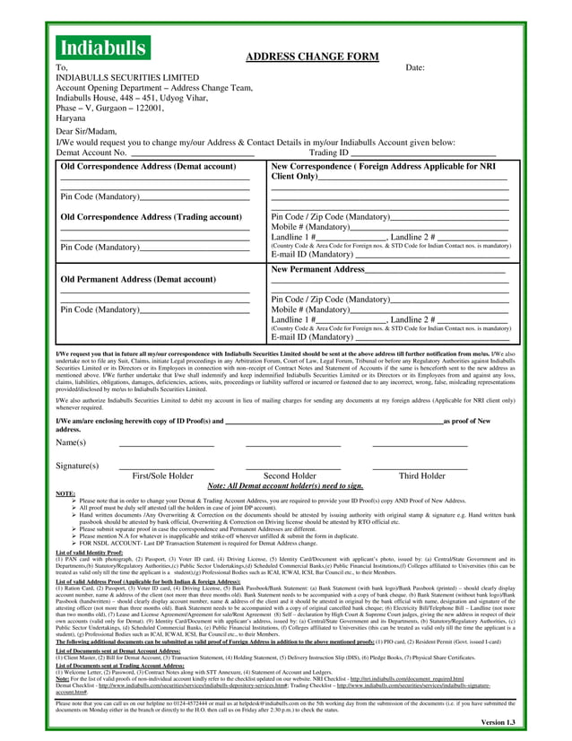 Address Change Form Pdf