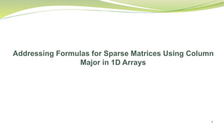 1
Addressing Formulas for Sparse Matrices Using Column
Major in 1D Arrays
 