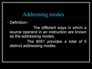 Addressing modes of 8051 | PPT | Programming Languages | Computing