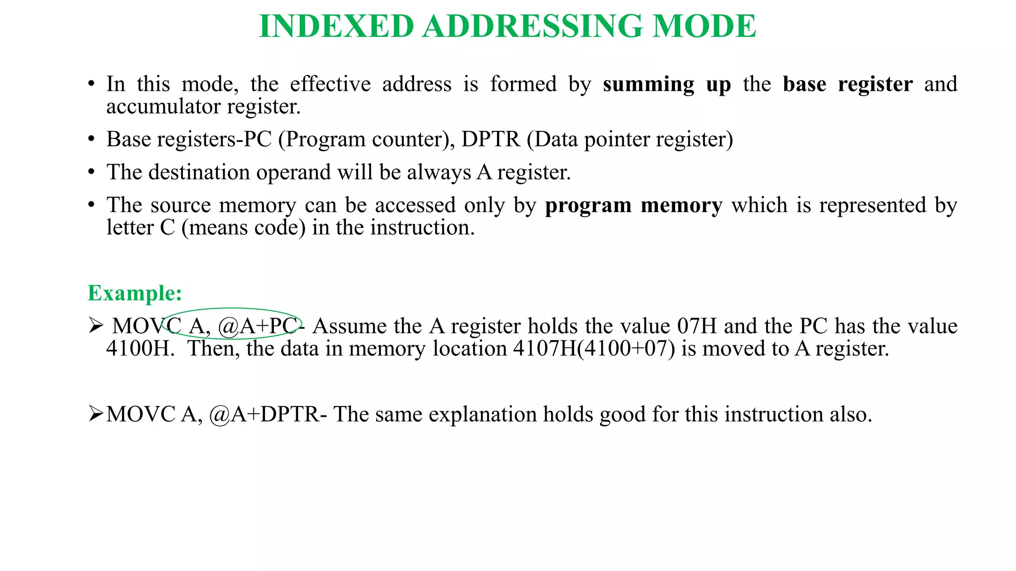 Indexed Addressing Explained Addressing modes of 8051 | PPTX
