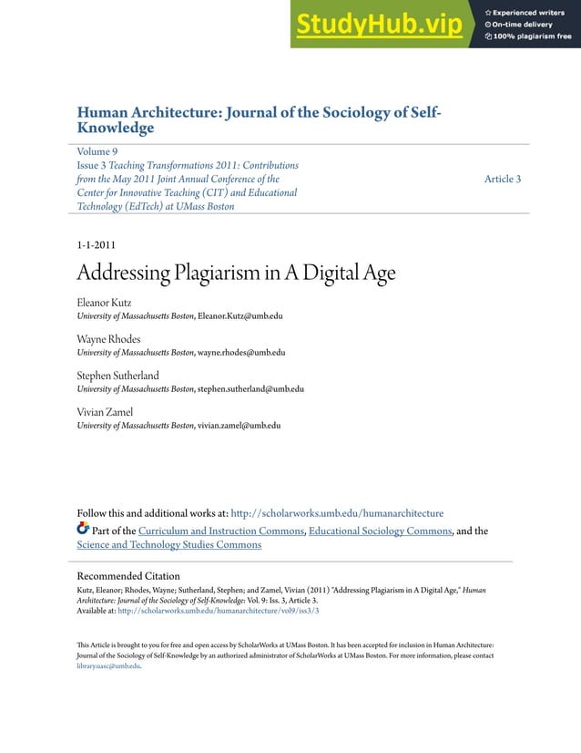 Addressing Plagiarism In A Digital Age | PDF | Homework and Study ...