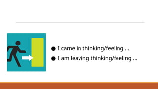 ● I came in thinking/feeling …
● I am leaving thinking/feeling ...
Reflect on the Lesson
 