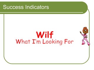 Success Indicators Wilf W hat  I ’m  L ooking  F or 