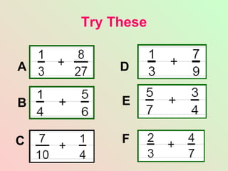 Denom Math Adding & Subtraction Fractions with unlike denom | PPT