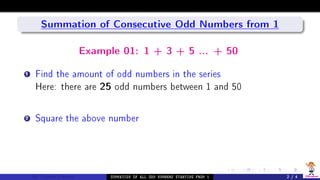 Adding Consecutive Odd Numbers Starting from 1 | PDF