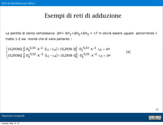 Reti di distribuzione idrica




                               Esempi di reti di adduzione




                                                             12

Maurizio Leopardi

Tuesday, May 15, 12
 