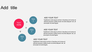 Add title
TEX
T
TEX
T
TEX
T
TEXT
HERE
ADD YOUR TEXT
Vestibulum ante ipsum primis in faucibus orci luctus et
ultrices posuere cubilia auctor sit amet aliquam vel, ull
amcorper sit amet ligula.
ADD YOUR TEXT
Vestibulum ante ipsum primis in faucibus orci luctus et
ultrices posuere cubilia auctor sit amet aliquam vel, ull
amcorper sit amet ligula.
ADD YOUR TEXT
Vestibulum ante ipsum primis in faucibus orci luctus et
ultrices posuere cubilia auctor sit amet aliquam vel, ull
amcorper sit amet ligula.
 