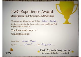 PwC Expereince Award