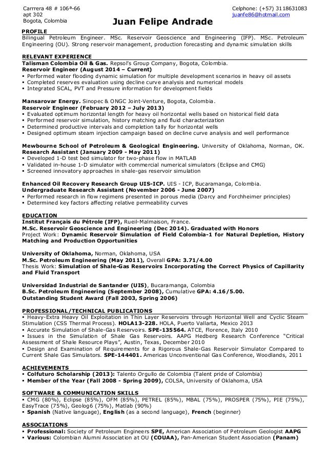 petroleum engineering resume