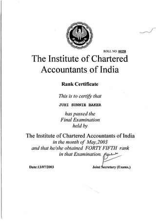 ICAI Rank Certificate