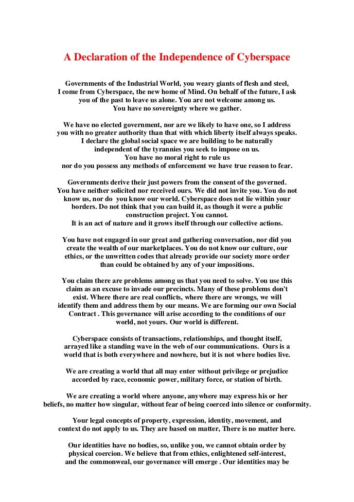 declaration of the independence of cyberspace pdf