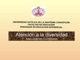 Atención a la diversidad Adecuaciones Curriculares UNIVERSIDAD CATÓLICA DE LA SANTÍSIMA CONCEPCIÓN FACULTAD DE EDUCACIÓN PEDAGOGIA EN EDUCACION DIFERENCIAL 