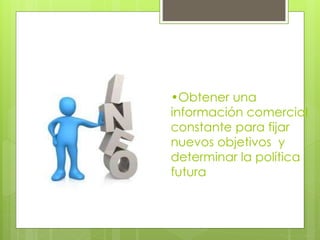 •Obtener una
información comercial
constante para fijar
nuevos objetivos y
determinar la política
futura
 