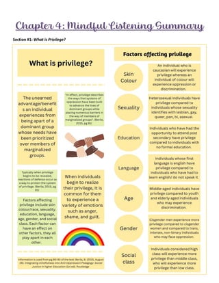 Chapter 4: Mindful Listening Summary
Section #1: What is Privilege?
 