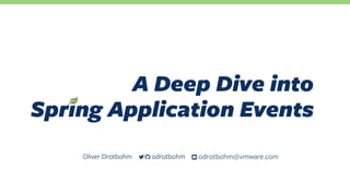 A Deep Dive into 
Spring Application Events
Oliver Drotbohm ƀ odrotbohm@vmware.com/ odrotbohm
 