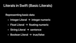 Representing basic data
- Integer Literal → integer numeric
- Float Literal → floating numeric
- String Literal → sentence...
