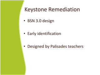 Keystone Remediation
• BSN 3.0 design

• Early identification

• Designed by Palisades teachers
 