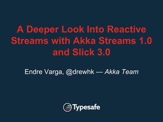 A Deeper Look Into Reactive
Streams with Akka Streams 1.0
and Slick 3.0
Endre Varga, @drewhk — Akka Team
 