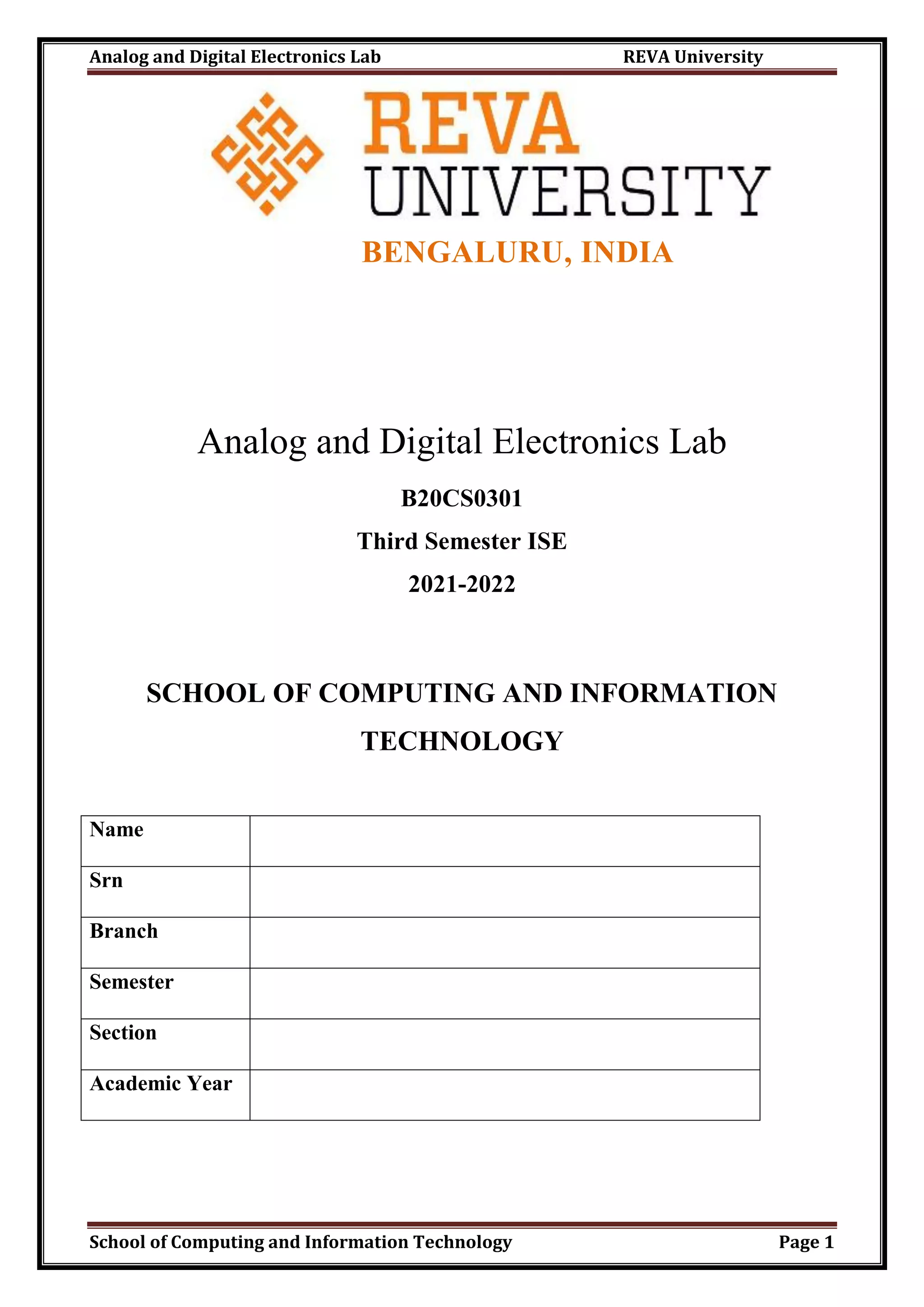 Analog and Digital Electronics Lab Manual | PDF