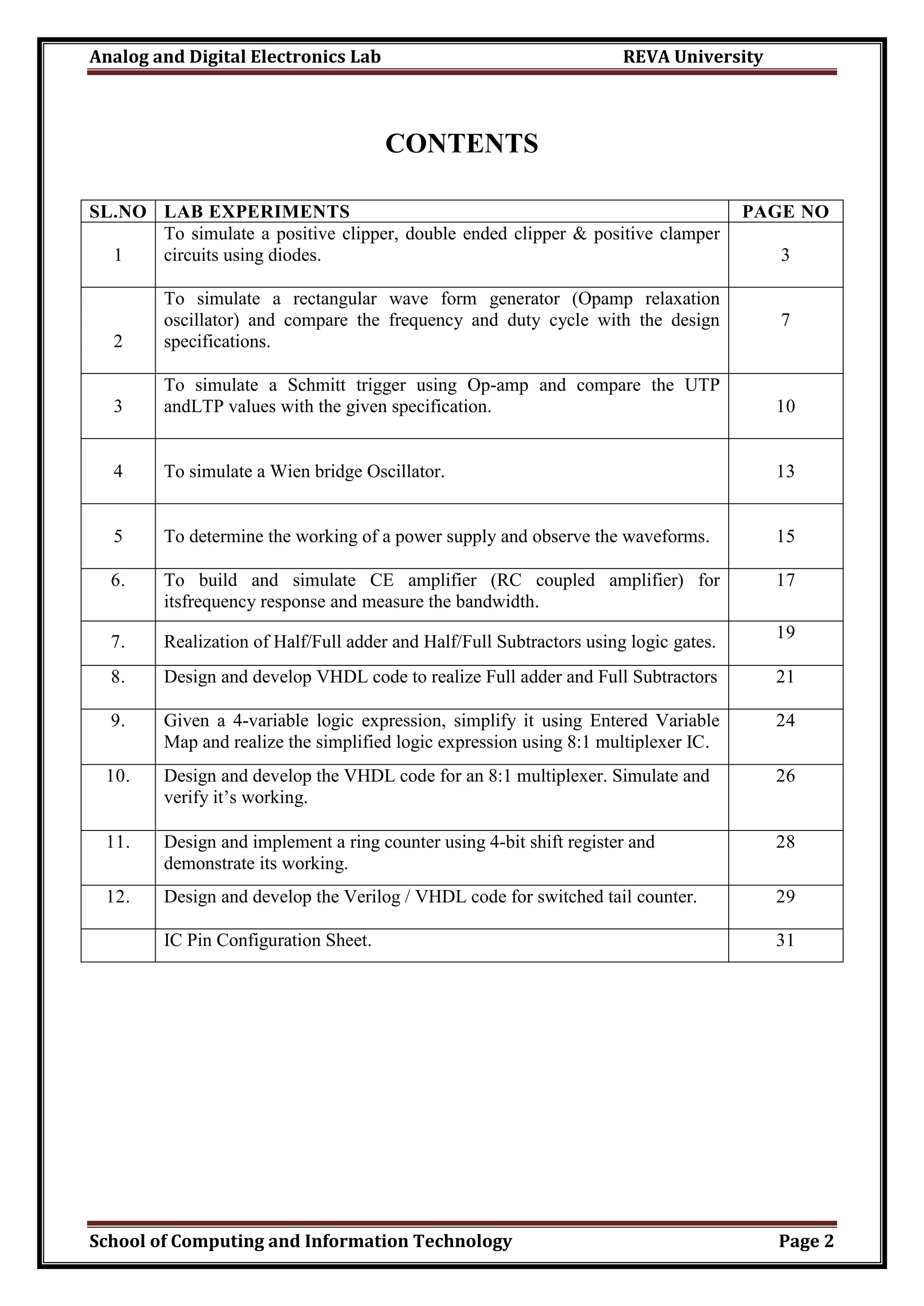 Analog and Digital Electronics Lab Manual PDF