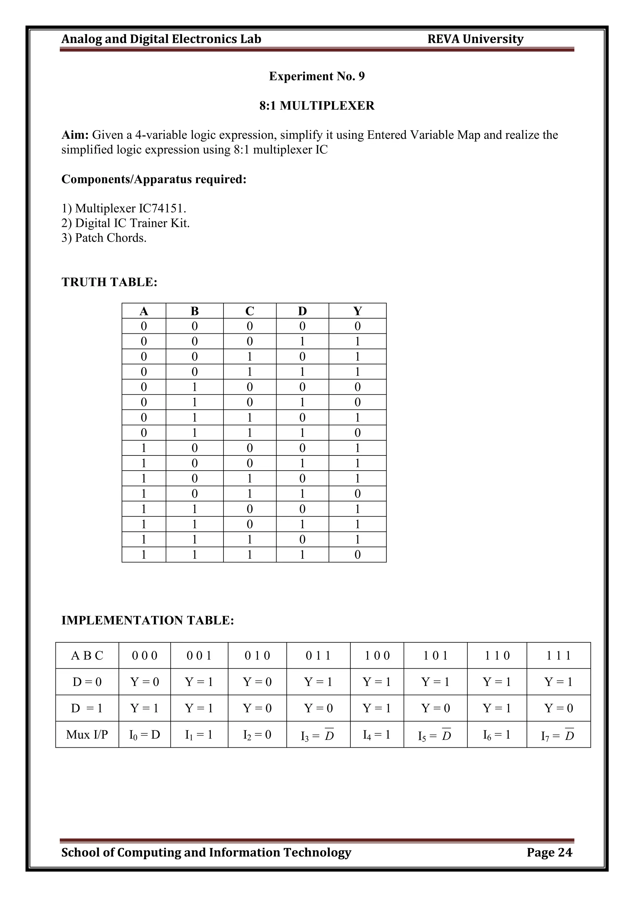 Analog and Digital Electronics Lab Manual PDF