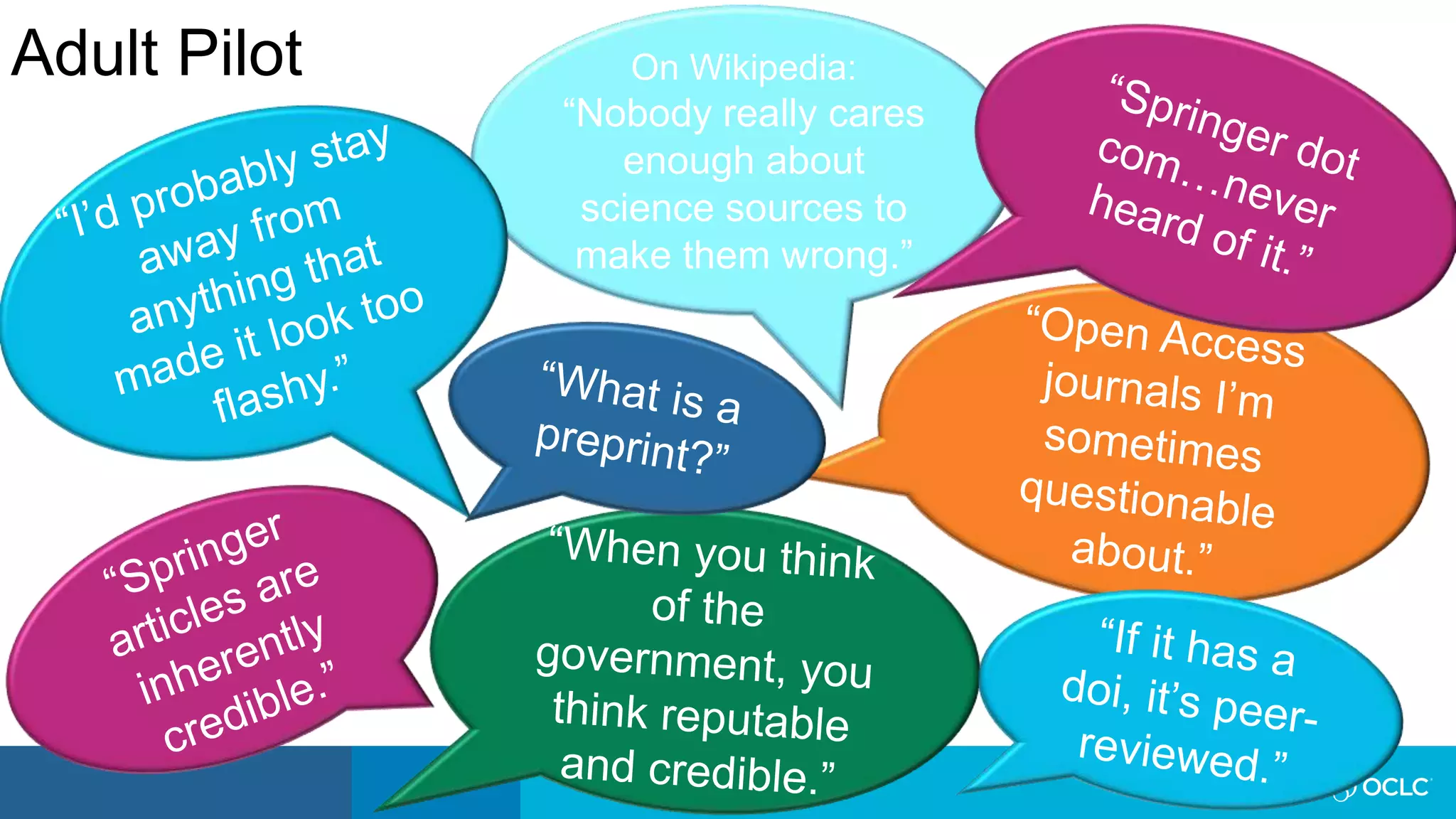 On Wikipedia:
“Nobody really cares
enough about
science sources to
make them wrong.”
Adult Pilot
 