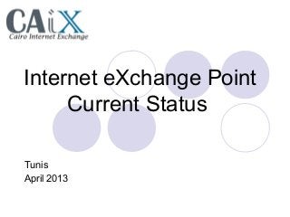 Internet eXchange Point
Current Status
Tunis
April 2013
 