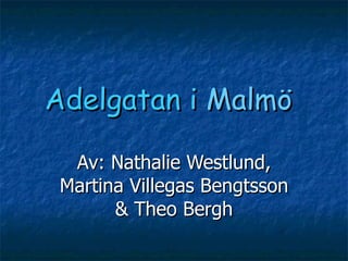 Adelgatan i  Malmö Av: Nathalie Westlund, Martina Villegas Bengtsson & Theo Bergh 