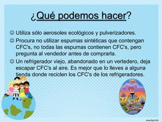 	Mata el Plancton (la comida básica de los peces)¿Qué podemos hacer?Utiliza sólo aerosoles ecológicos y pulverizadores.