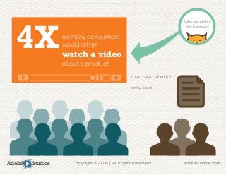 Adélie Studios Copyright © 2016 | All Rights Reserved	 adeliestudios.com
Why shouldn’t
this be mew?
as many consumers
would rather
watch a video
about a product
than read about it.
- eMarketer
4X
 