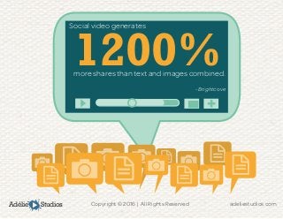 Adélie Studios Copyright © 2016 | All Rights Reserved	 adeliestudios.com
Social video generates
1200%more shares than text...