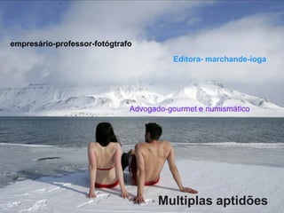 empresário-professor-fotógtrafo
                                        Editora- marchande-ioga




                              Advogado-gourmet e numismático




                                     Multiplas aptidões
 