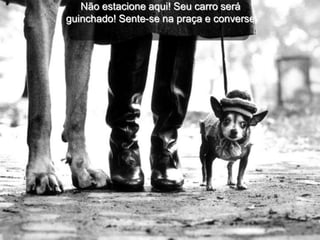 Não estacione aqui! Seu carro será
guinchado! Sente-se na praça e converse
 