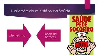 A criação do ministério da Saúde
clientelismo
Troca de
favores
 