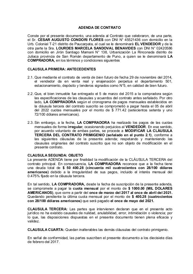 Adenda del contrato Adenda del contrato