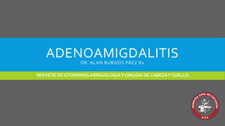 ADENOAMIGDALITIS
DR. ALAN BURGOS PÁEZ R1

SERVICIO DE OTORRINOLARINGOLOGIA Y CIRUGIA DE CABEZA Y CUELLO

 