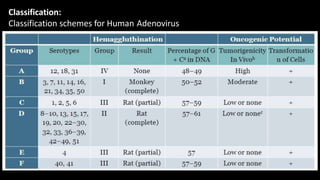 Classification:
Classification schemes for Human Adenovirus
 
