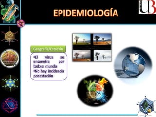 Geografía/Estación
•El virus se
encuentra por
todo el mundo
•No hay incidencia
por estación
 