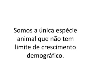Somos a única espécie
animal que não tem
limite de crescimento
demográfico.
 