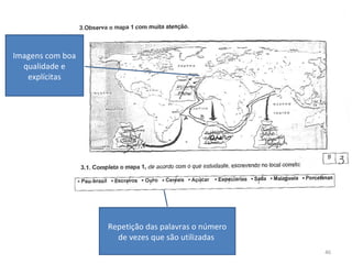 46
Imagens com boa
qualidade e
explícitas
Repetição das palavras o número
de vezes que são utilizadas
 