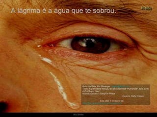 A lágrima é a água que te sobrou. Autor do Slide: Ria Ellwanger  [email_address]   Texto: A Derradeira Notícia, de Silvia Schmidt *Humancat*, livro  Sorte é Prá Quem Quer Música: Quitaro – Song For Peace  Imagens: Getty Images  Este slide é exclusivo de:  http://flori_jane.sites.uol.com.br/index.htm   