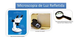 encurtador.com.br/gwxF7
Microscopia de Luz Refletida
https://www.flickr.com/photos/77092855@N02/6912948807
https://www.publicdomainpictures.net/pt/view-
image.php?image=27686&picture=lupa
https://commons.wikimedia.org/wiki/
 