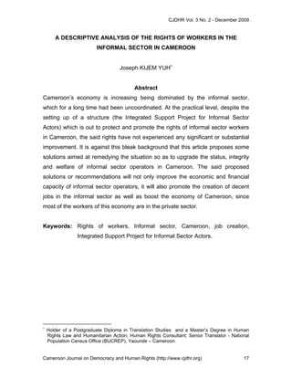 A descrptive analysis of the rights of workers in the informal sector