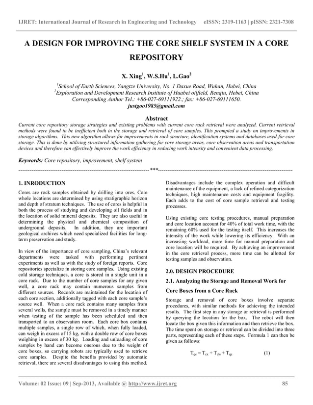A design for improving the core shelf system in a core repository PDF