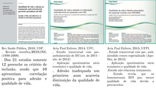 Acta Paul Enferm, 2014, UFC.
. Estudo transversal com pac.
ambulatoriais do HU(set. de 2011 -
abr. de 2012)
. Aplicação qu...
