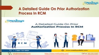 A Detailed Guide On Prior Authorization
Process In RCM
info@medisysdata.com https://www.medisysdata.com/ Call us: 302-261-9187
 