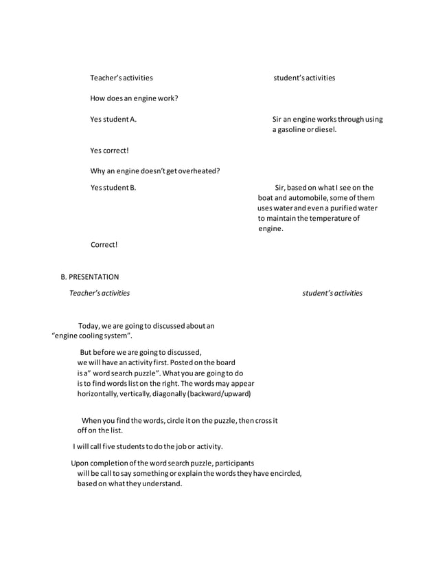 A detailed lesson plan in automotive PDF