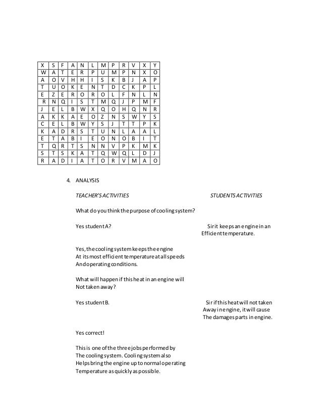 A detailed lesson plan in automotive