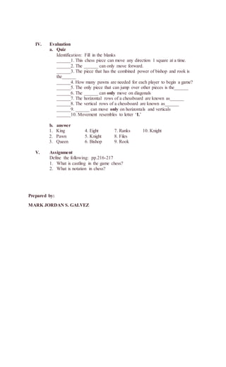 A detailed lesson plan in Chess | DOCX